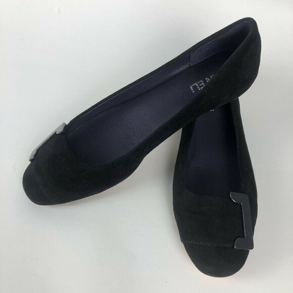 Vaneli Kandis Black Suede Flats Metal Accent 6.5 - Picture 1 of 9